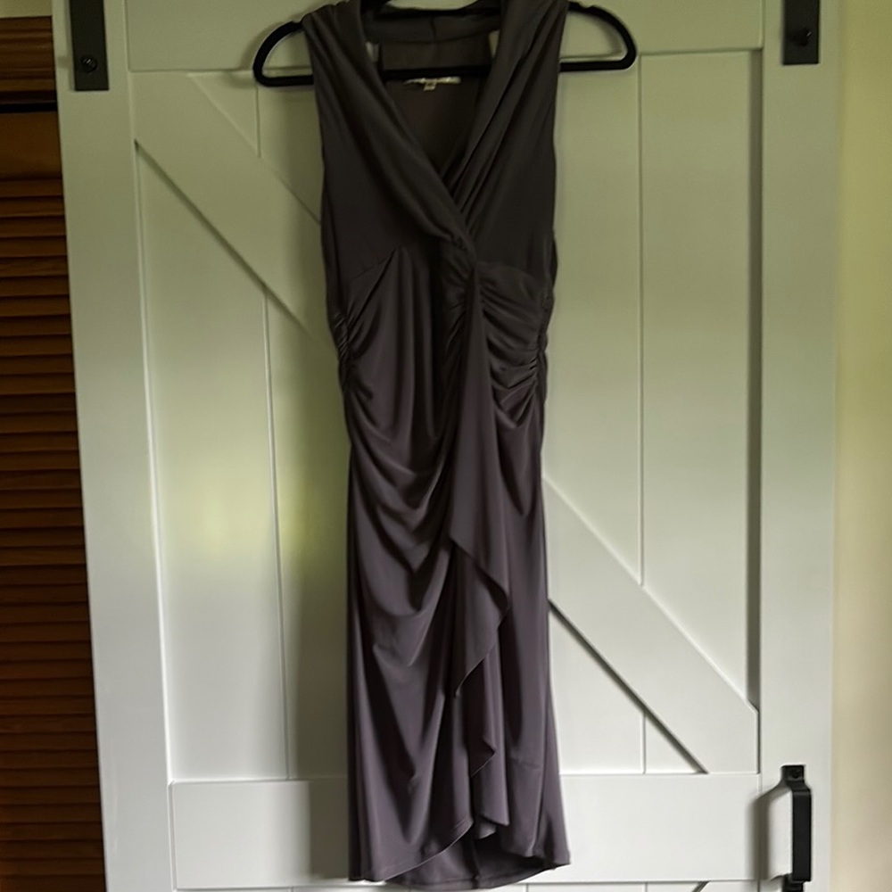 Evan Picone Gray Asymmetrical V-Neck Sheath Dress